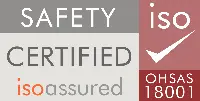 ISO Assured Safety Certified OHSAS 18001 logo with tick mark